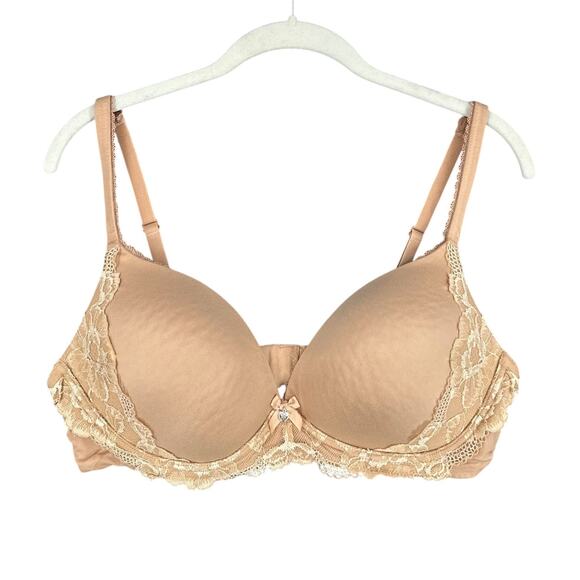 Victorias Secret Beige Lace Trim Adjustable Straps No‎ Wire Bra Womens Size 38C - Picture 1 of 4